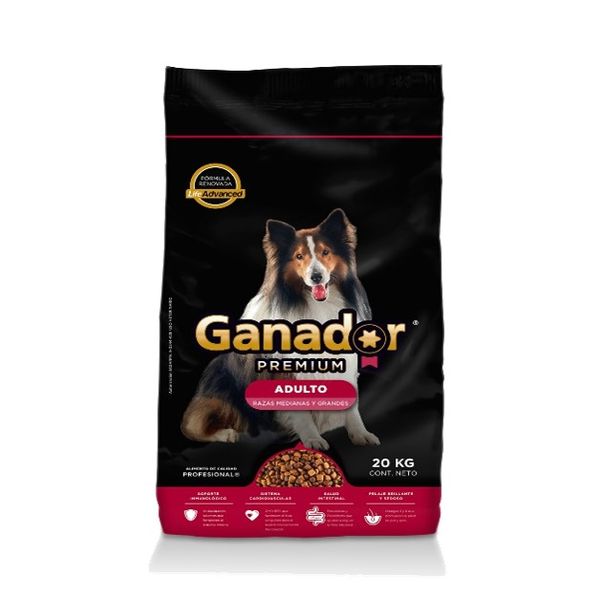 CROQUETA GANADOR PREMIUM ADULTO RAZA MEDIANA Y GRANDE 20kg.