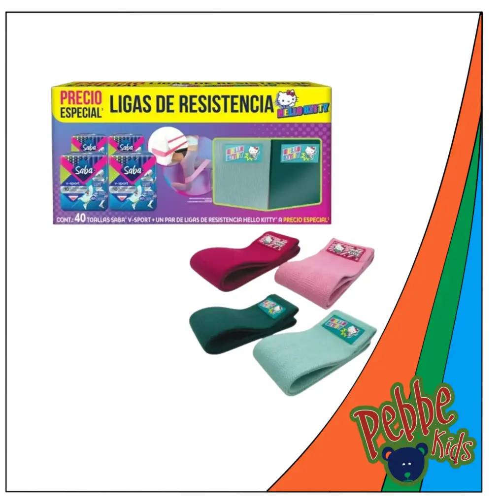 TOALLA SABA ULTRA DELGADA SPORT 4  PAQC/10 + 2 LIGAS DE RESISTENCIA HELLO KITTY
