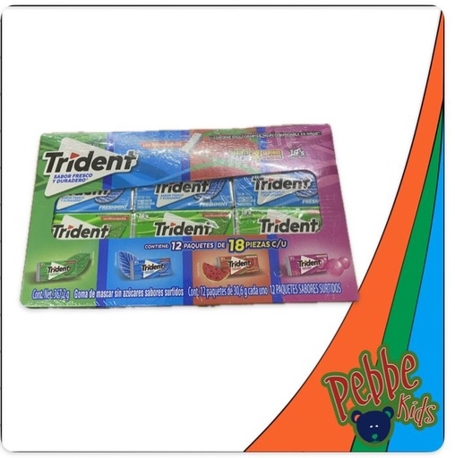 [1326] CHICLE TRIDENT VALU PACK TRIDENT 8'S SABORES SURTIDO C/12