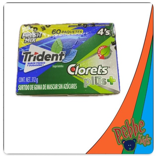 [826] CHICLE TRIDENT 4'S FRESH MIX C/60